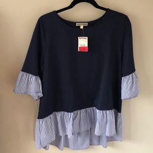 Crew Neck Sweater with Ruffle Detail